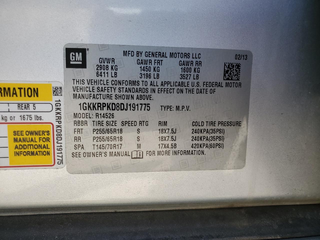 2013 GMC Acadia Sle VIN: 1GKKRPKD8DJ191775 Lot: 70365225