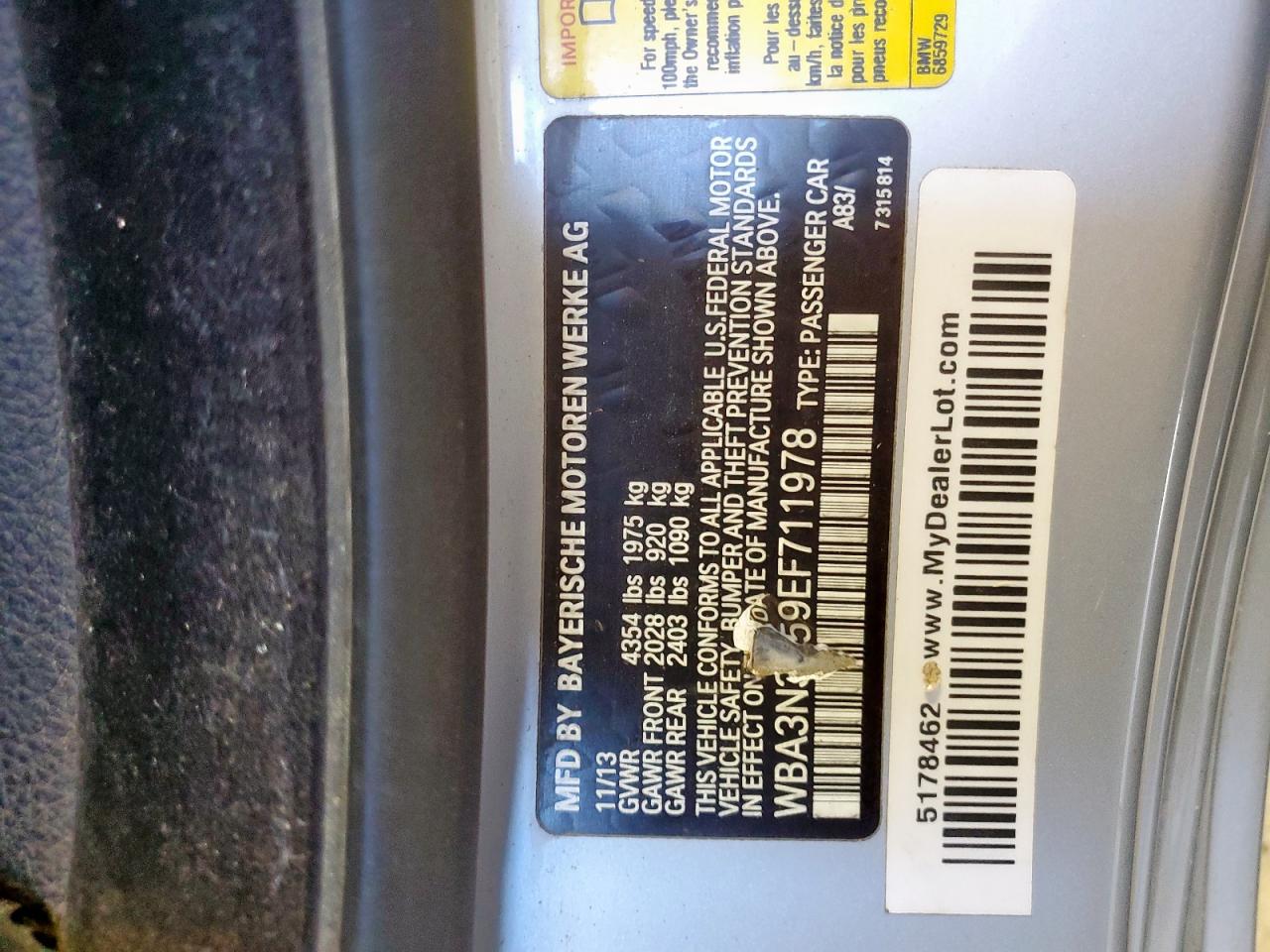 2014 BMW 428 I VIN: WBA3N3C59EF711978 Lot: 67229995