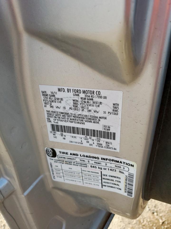 2011 Ford F150 Supercrew VIN: 1FTFW1EF7BFD38295 Lot: 71745525