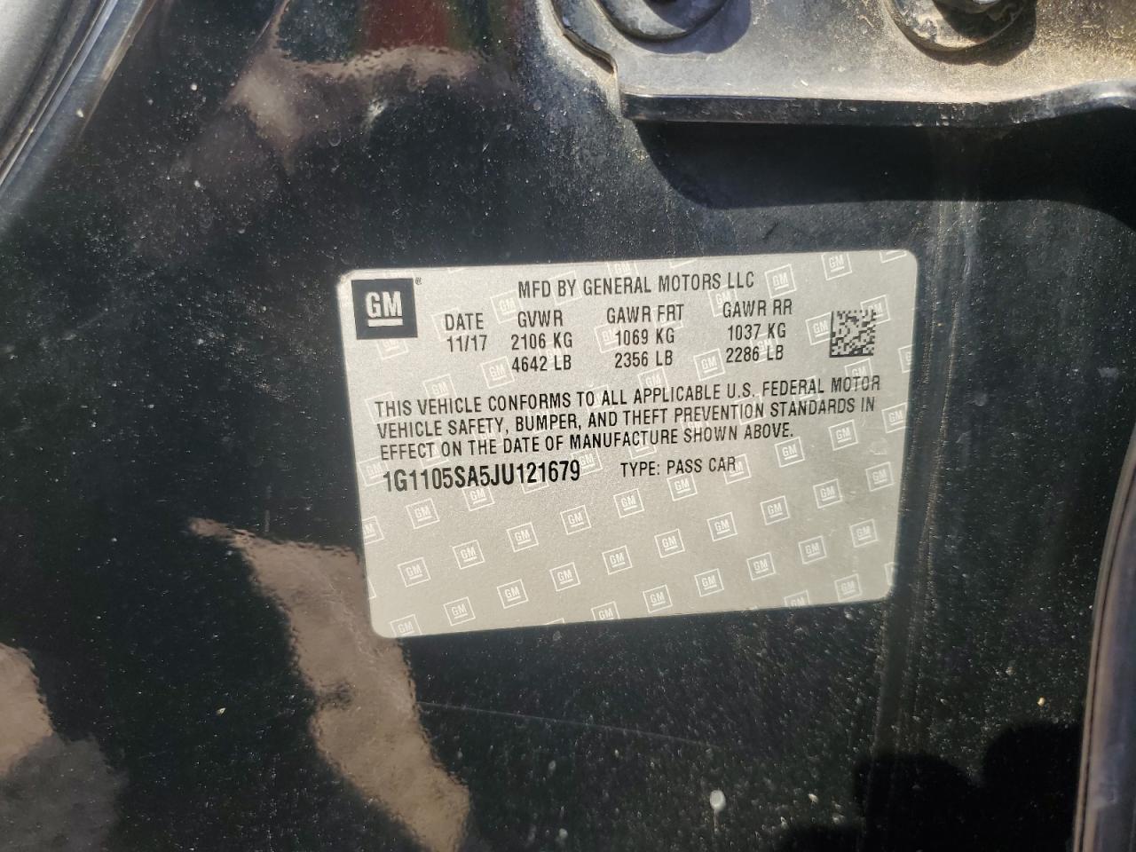 2018 Chevrolet Impala Lt VIN: 1G1105SA5JU121679 Lot: 83990365