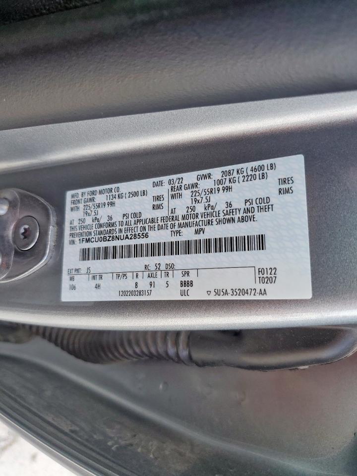 2022 Ford Escape Se VIN: 1FMCU0BZ8NUA28556 Lot: 71106105