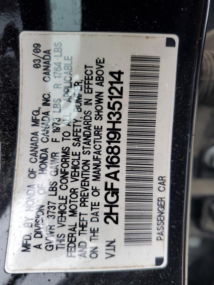 2009 Honda Civic Ex VIN: 2HGFA16819H351214 Lot: 72067145