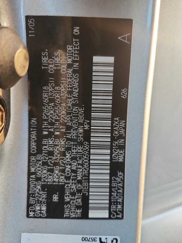 2006 Toyota 4Runner Limited VIN: JTEBT17R260059369 Lot: 81582625