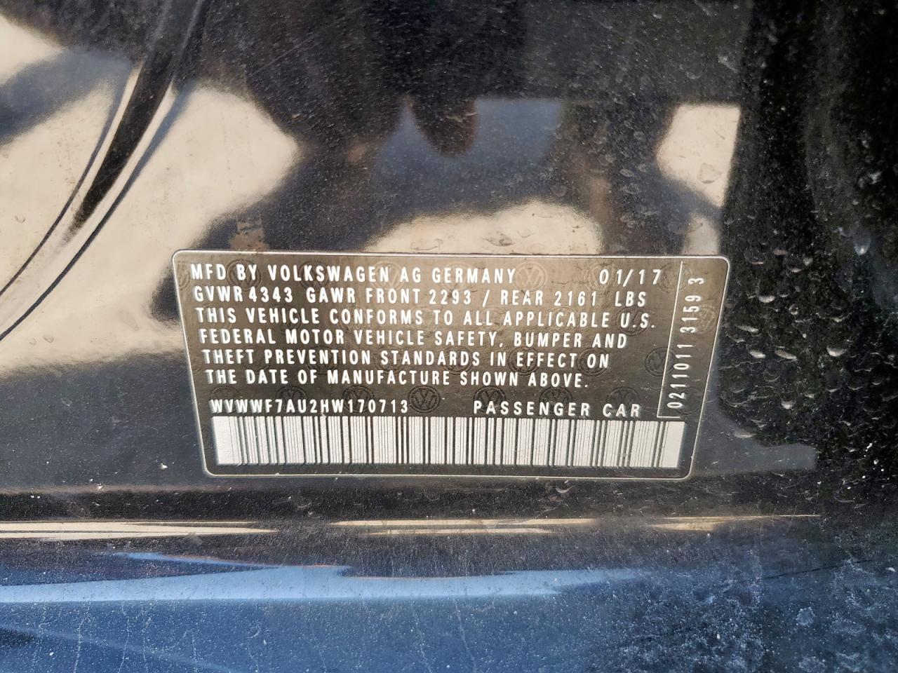 2017 Volkswagen Golf R VIN: WVWWF7AU2HW170713 Lot: 71733715