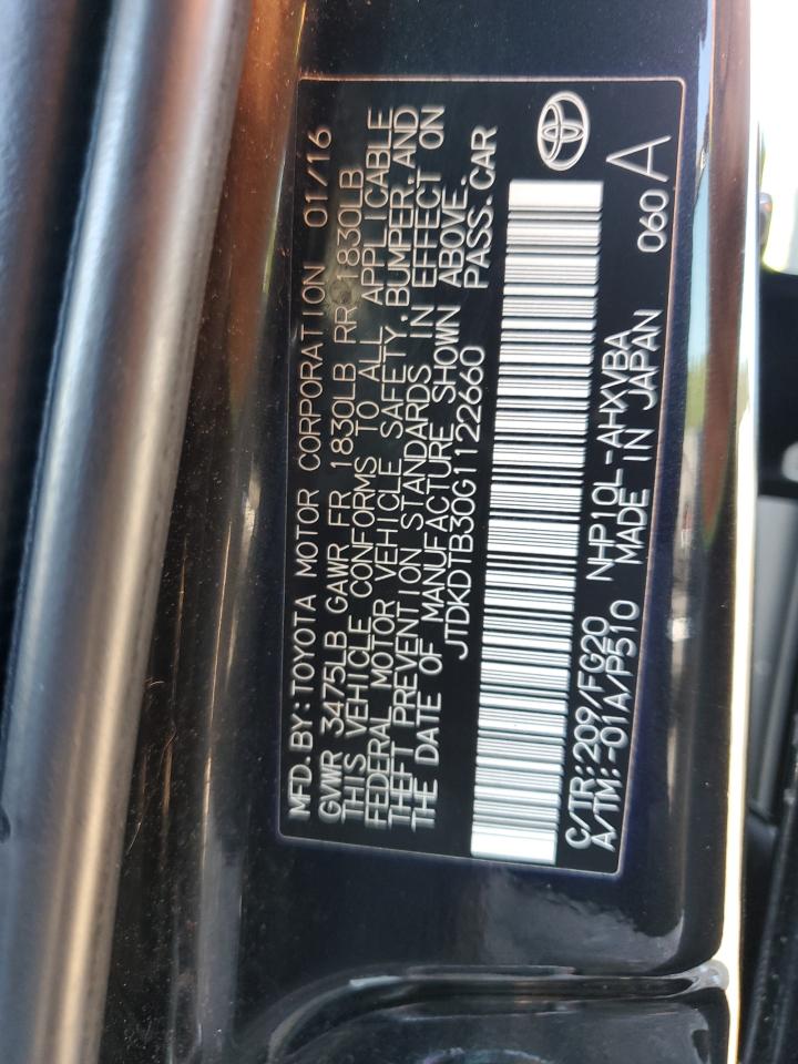 2016 Toyota Prius C VIN: JTDKDTB30G1122660 Lot: 71228725