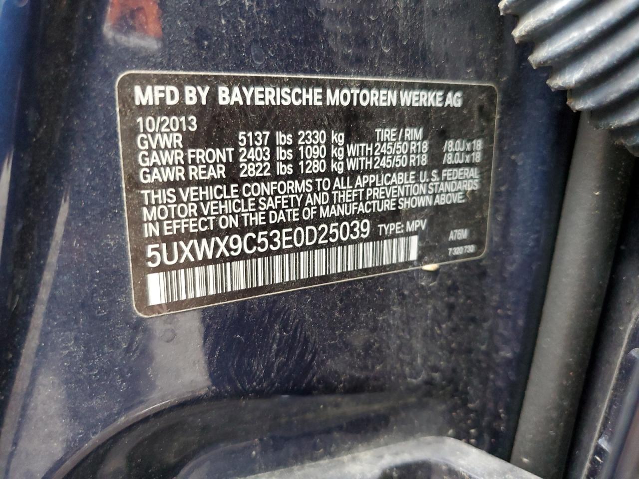 2014 BMW X3 xDrive28I VIN: 5UXWX9C53E0D25039 Lot: 81865115