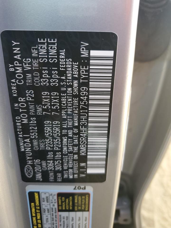 2017 Hyundai Santa Fe Se Ultimate VIN: KM8SR4HF3HU175499 Lot: 80962035