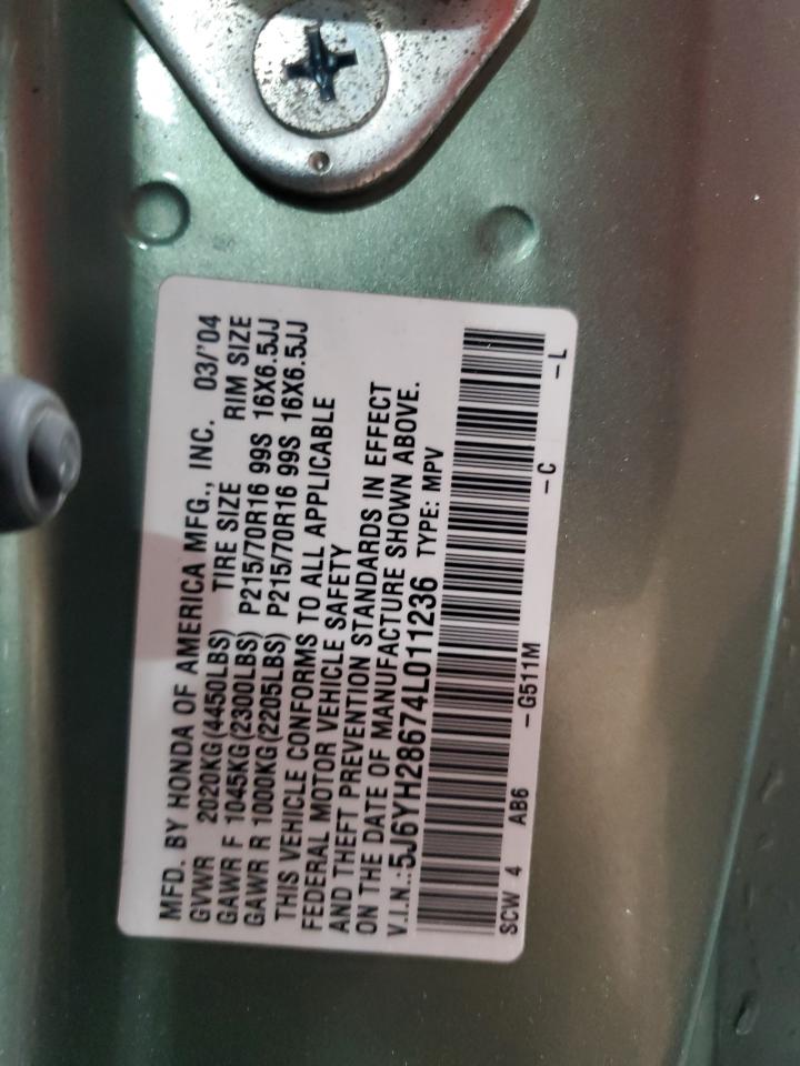 2004 Honda Element Ex VIN: 5J6YH28674L011236 Lot: 81209685