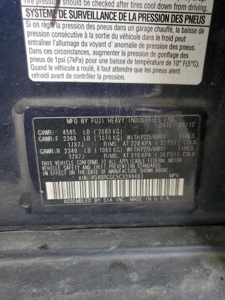 2012 Subaru Outback 2.5I Premium VIN: 4S4BRCGC5C3299483 Lot: 81887765