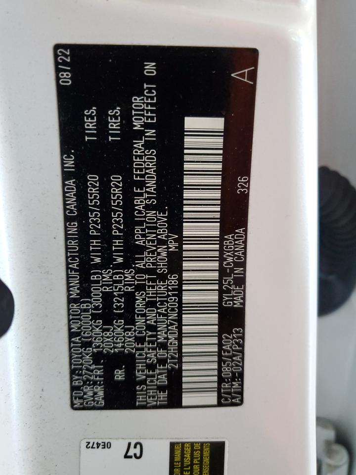 2022 Lexus Rx 450H VIN: 2T2HGMDA7NC091186 Lot: 80354245