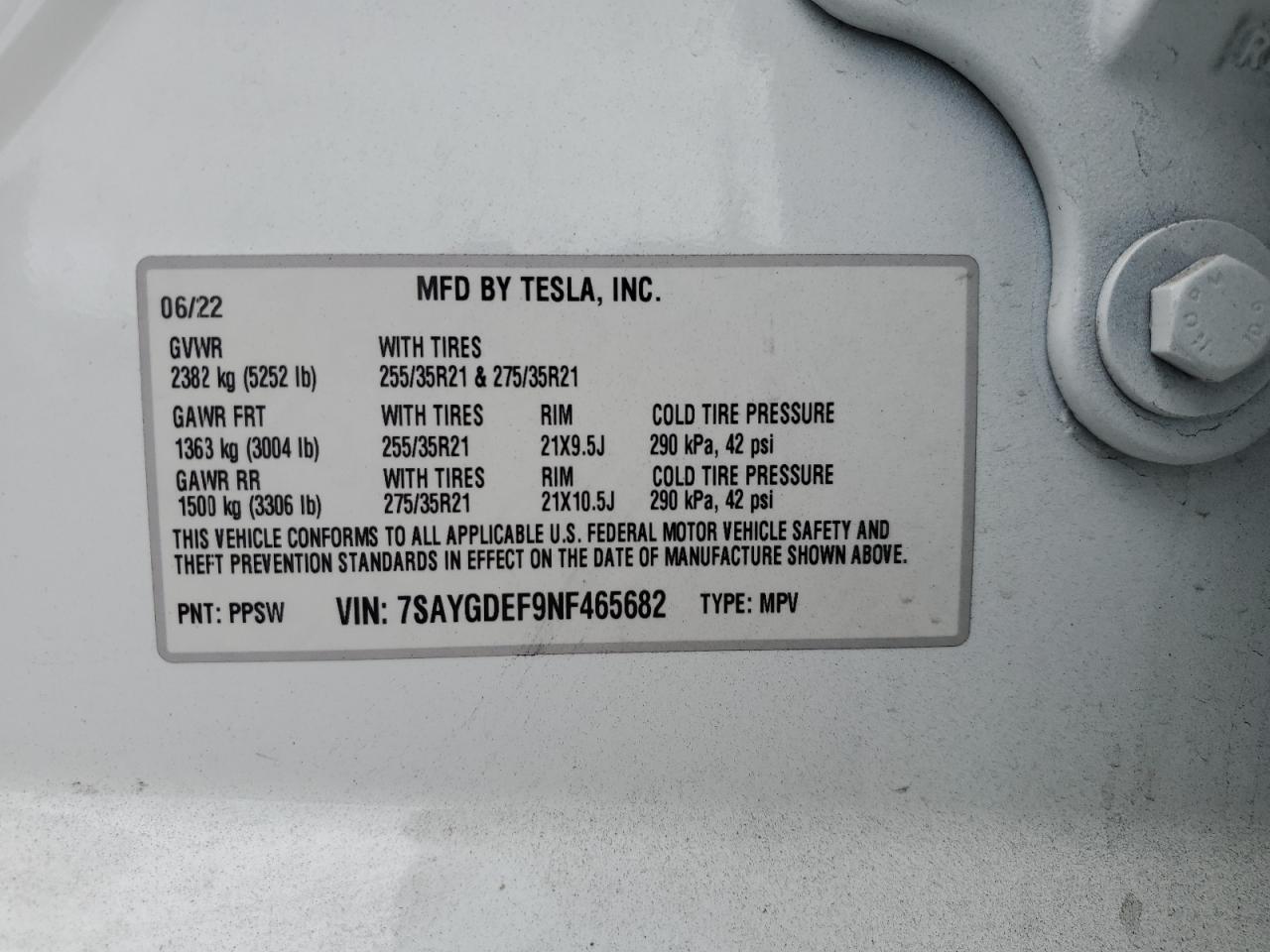 2022 Tesla Model Y VIN: 7SAYGDEF9NF465682 Lot: 71891945