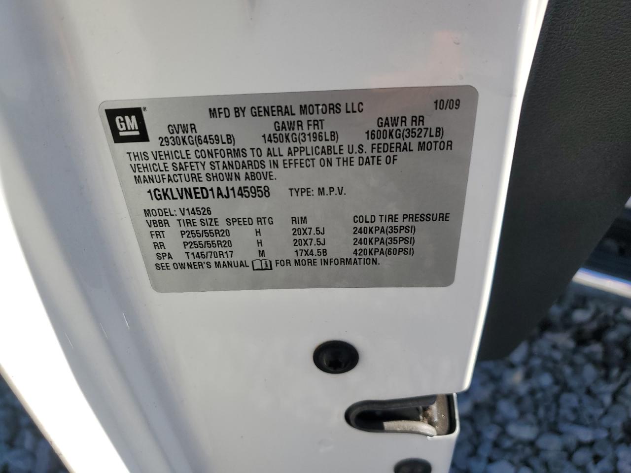 2010 GMC Acadia Slt-2 VIN: 1GKLVNED1AJ145958 Lot: 71233915