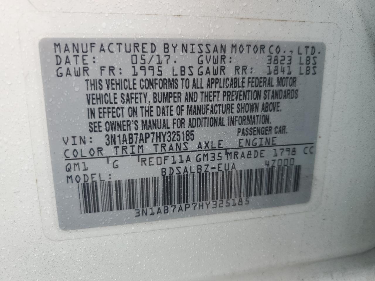 2017 Nissan Sentra S VIN: 3N1AB7AP7HY325185 Lot: 71704765