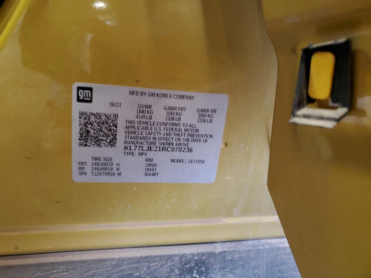 2024 Chevrolet Trax 2Rs VIN: KL77LJE21RC078236 Lot: 83780055