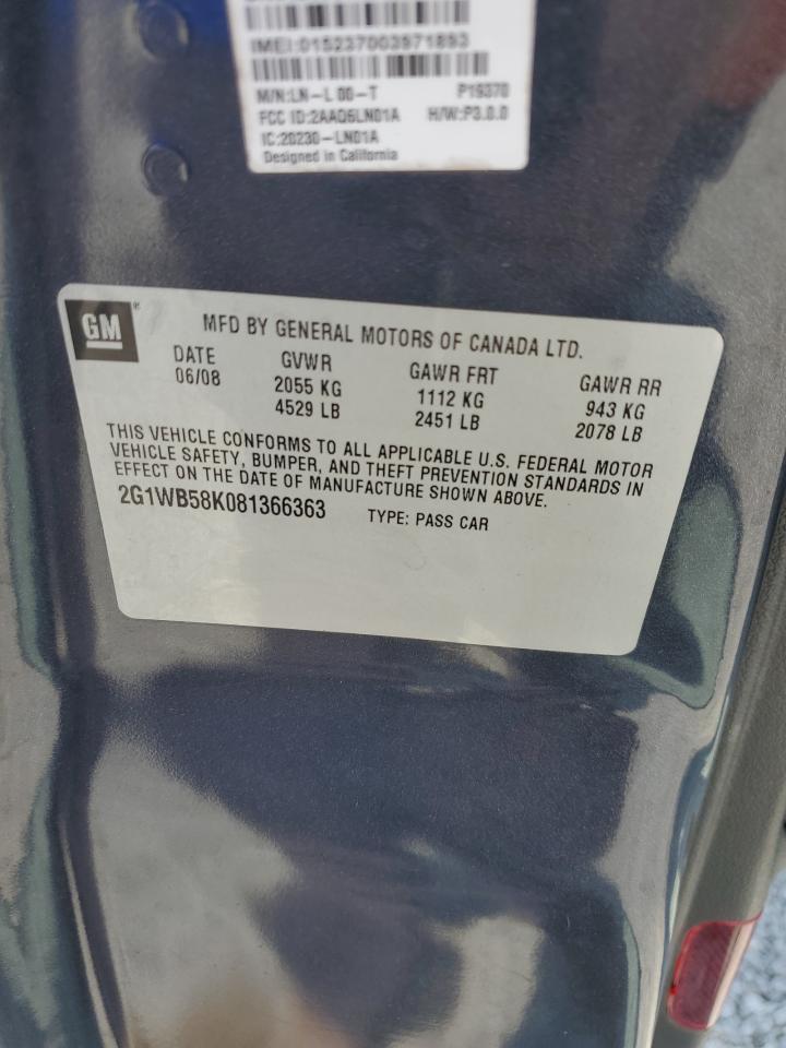 2008 Chevrolet Impala Ls VIN: 2G1WB58K081366363 Lot: 80490185