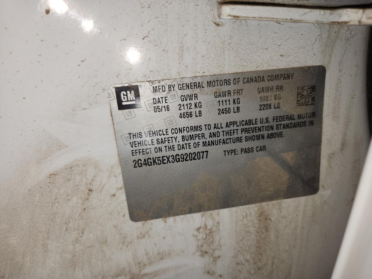 2016 Buick Regal VIN: 2G4GK5EX3G9202077 Lot: 81289995