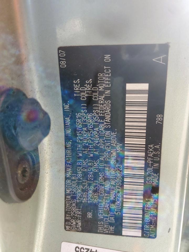 2007 Toyota Sienna Ce VIN: 5TDZK23CX7S098223 Lot: 84285625