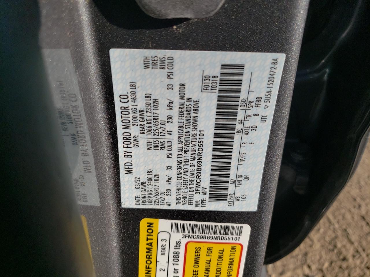 2022 Ford Bronco Sport Big Bend VIN: 3FMCR9B69NRD55101 Lot: 80847395