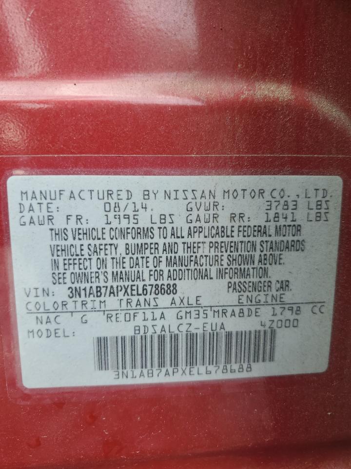 2014 Nissan Sentra S VIN: 3N1AB7APXEL678688 Lot: 81299495