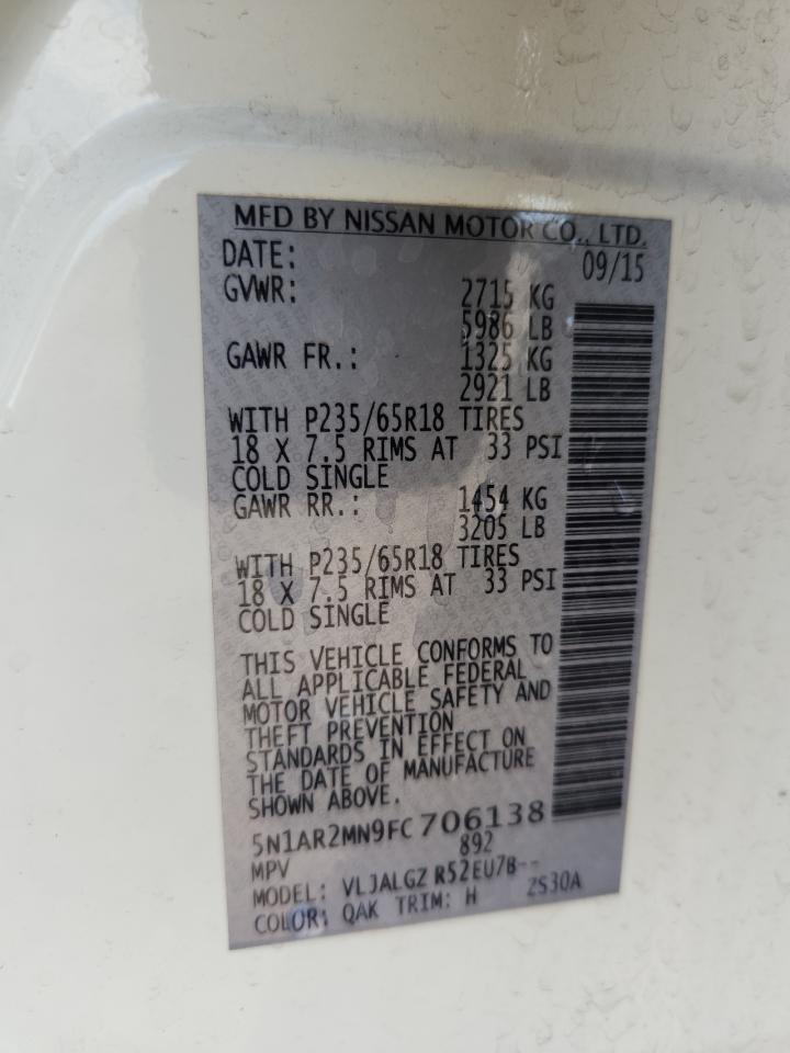 2015 Nissan Pathfinder S VIN: 5N1AR2MN9FC706138 Lot: 71506805