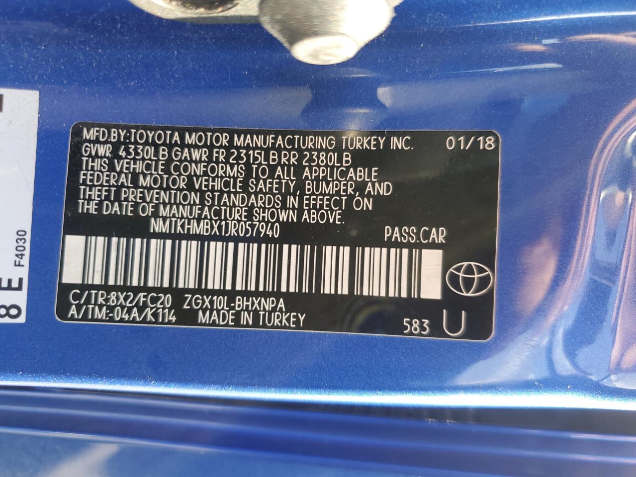 2018 Toyota C-Hr Xle VIN: NMTKHMBX1JR057940 Lot: 80137795