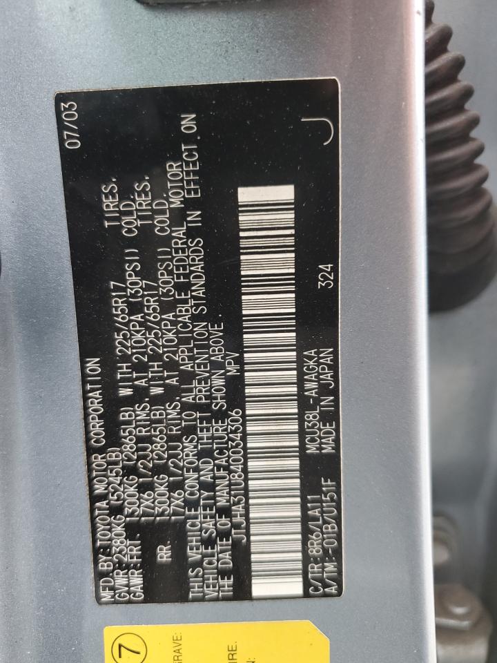 2004 Lexus Rx 330 VIN: JTJHA31U840034306 Lot: 81706895