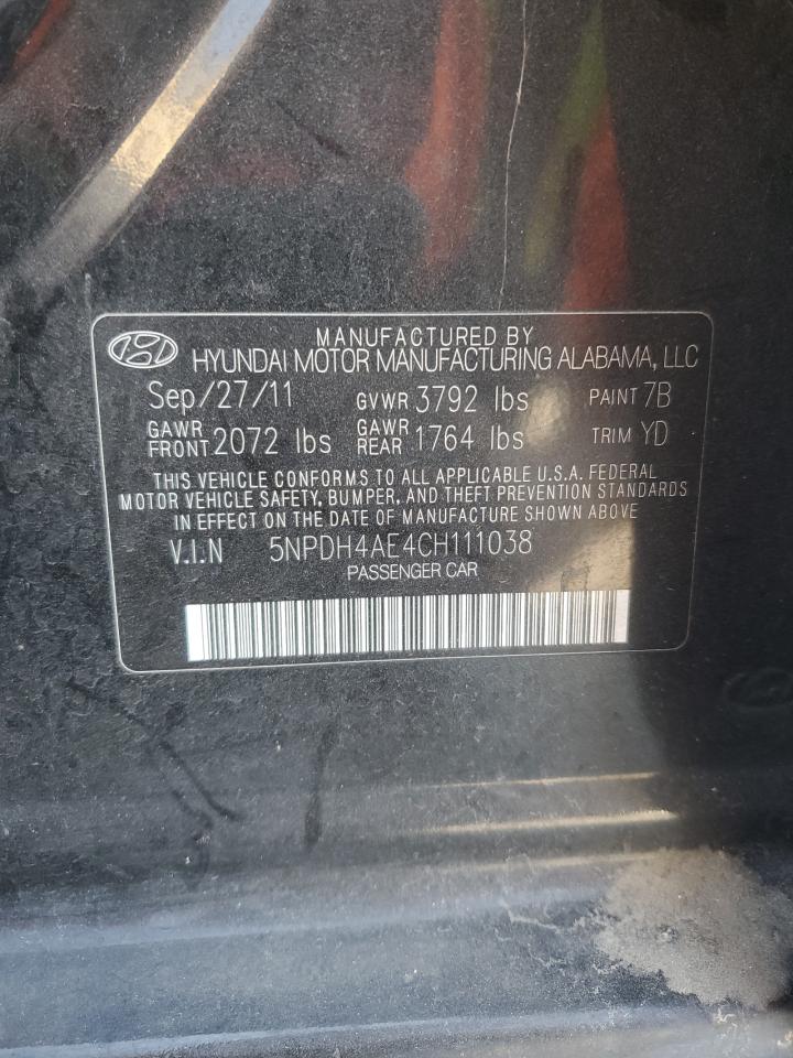 2012 Hyundai Elantra Gls VIN: 5NPDH4AE4CH111038 Lot: 80757655