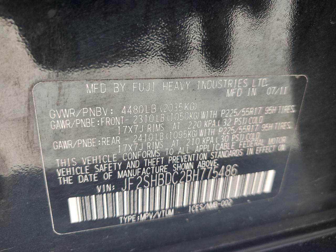 2011 Subaru Forester 2.5X Premium VIN: JF2SHBDC2BH775486 Lot: 80207975