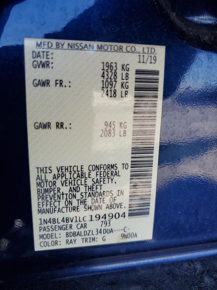 2020 Nissan Altima S VIN: 1N4BL4BV1LC194904 Lot: 81419855