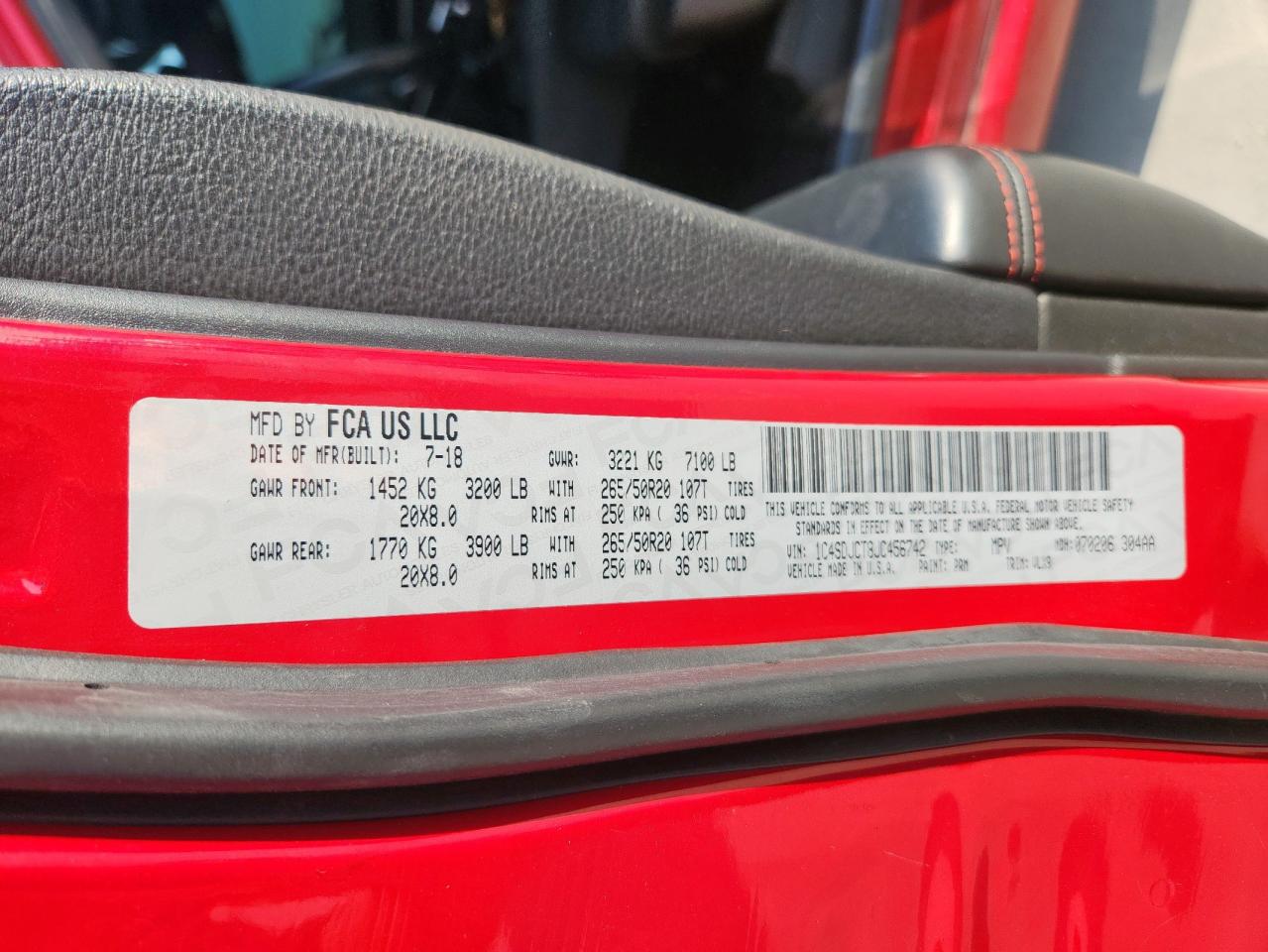 2018 Dodge Durango R/T VIN: 1C4SDJCT8JC456742 Lot: 80036975