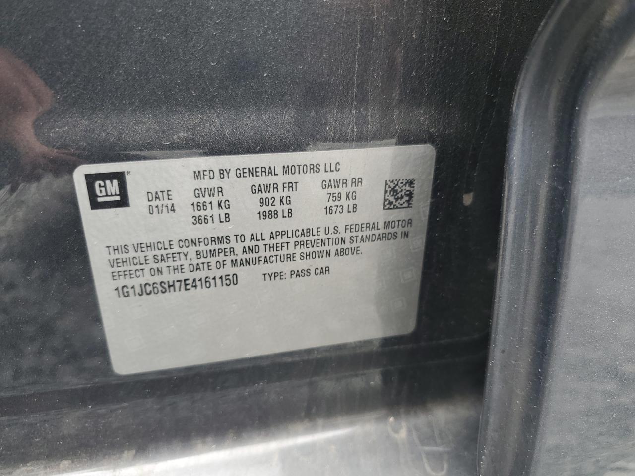 2014 Chevrolet Sonic Lt VIN: 1G1JC6SH7E4161150 Lot: 81866435
