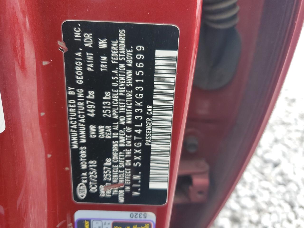 2019 Kia Optima Lx VIN: 5XXGT4L33KG315699 Lot: 84387675