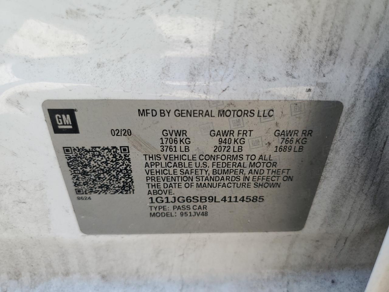 2020 Chevrolet Sonic VIN: 1G1JG6SB9L4114585 Lot: 71045415