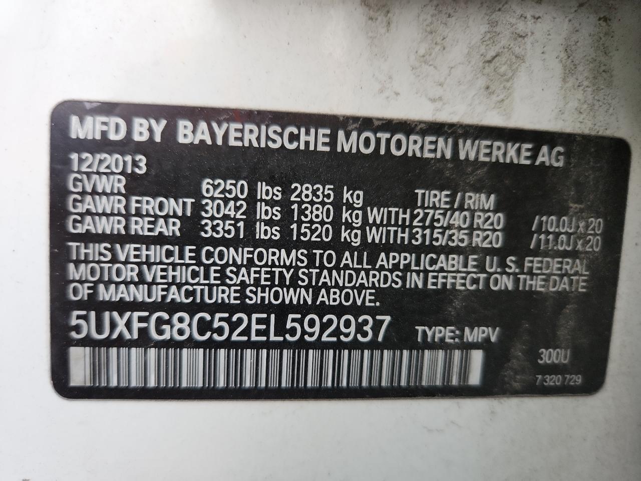 2014 BMW X6 xDrive50I VIN: 5UXFG8C52EL592937 Lot: 71752385