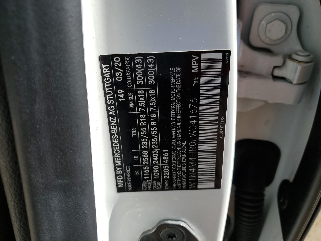 2020 Mercedes-Benz Glb 250 4Matic VIN: W1N4M4HB0LW041676 Lot: 71043065