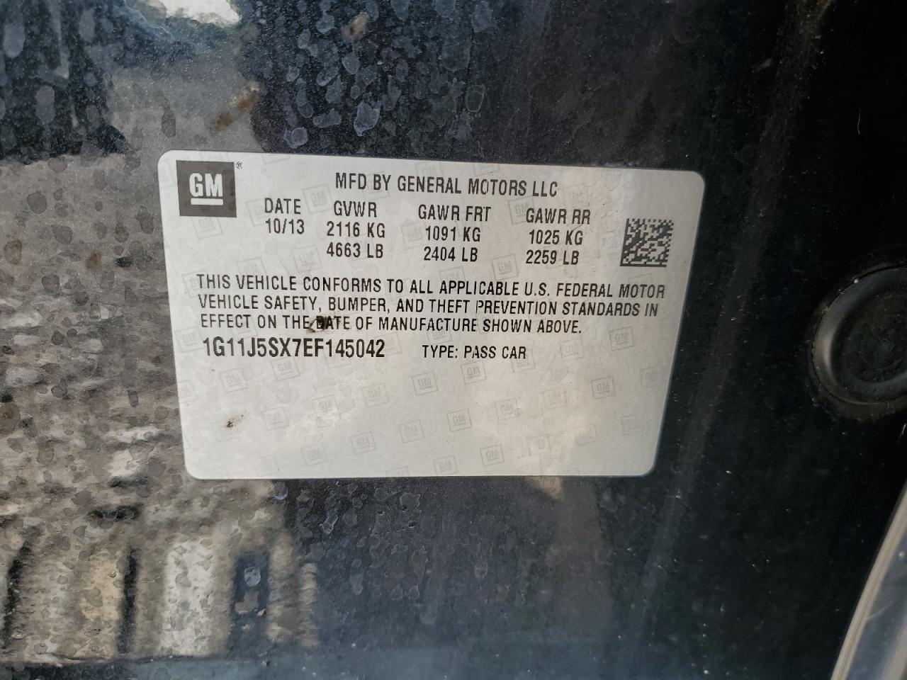 2014 Chevrolet Malibu Ltz VIN: 1G11J5SX7EF145042 Lot: 70002325