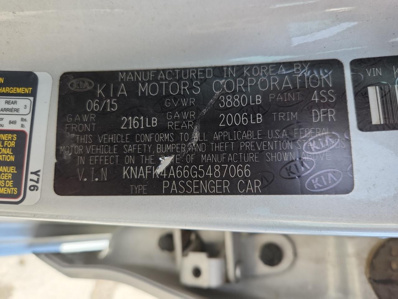 2016 Kia Forte Lx VIN: KNAFK4A66G5487066 Lot: 81305695