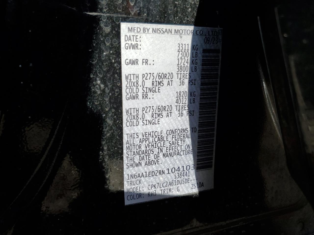 2024 Nissan Titan Pro-4X VIN: 1N6AA1ED2RN104103 Lot: 80910285