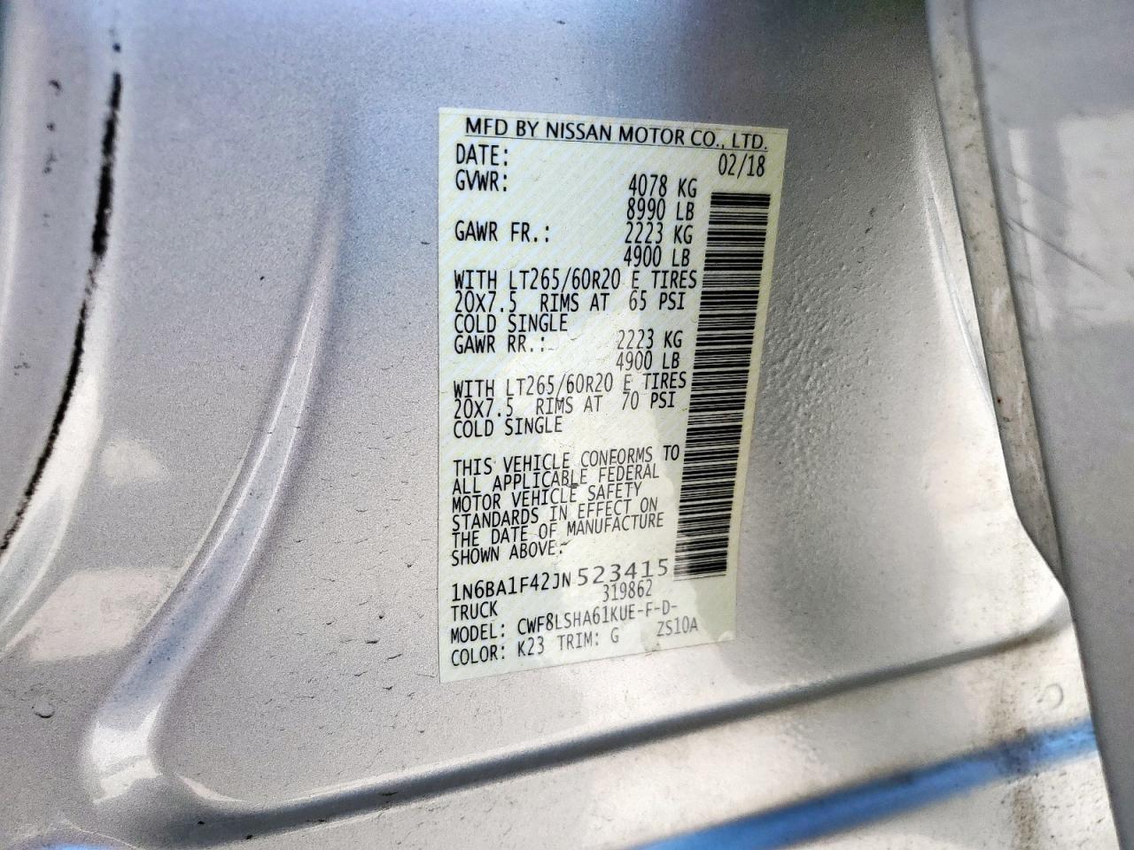 2018 Nissan Titan Xd Sl VIN: 1N6BA1F42JN523415 Lot: 84473295