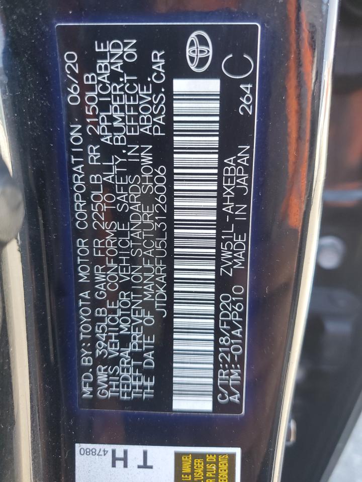 2020 Toyota Prius L VIN: JTDKARFU5L3126006 Lot: 71543415