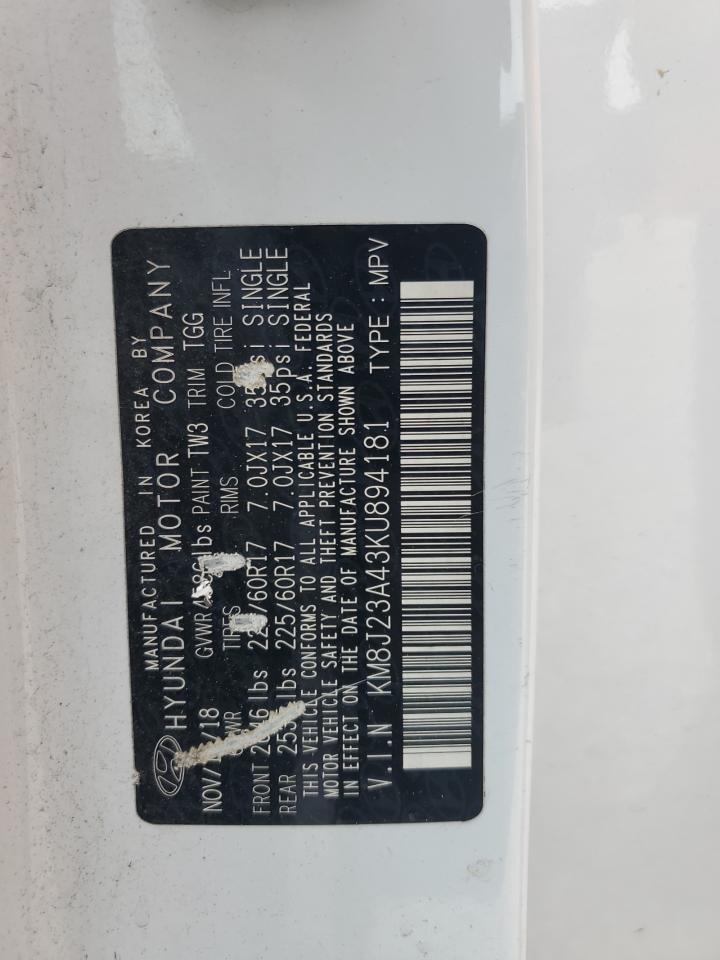 2019 Hyundai Tucson Se VIN: KM8J23A43KU894181 Lot: 80608025