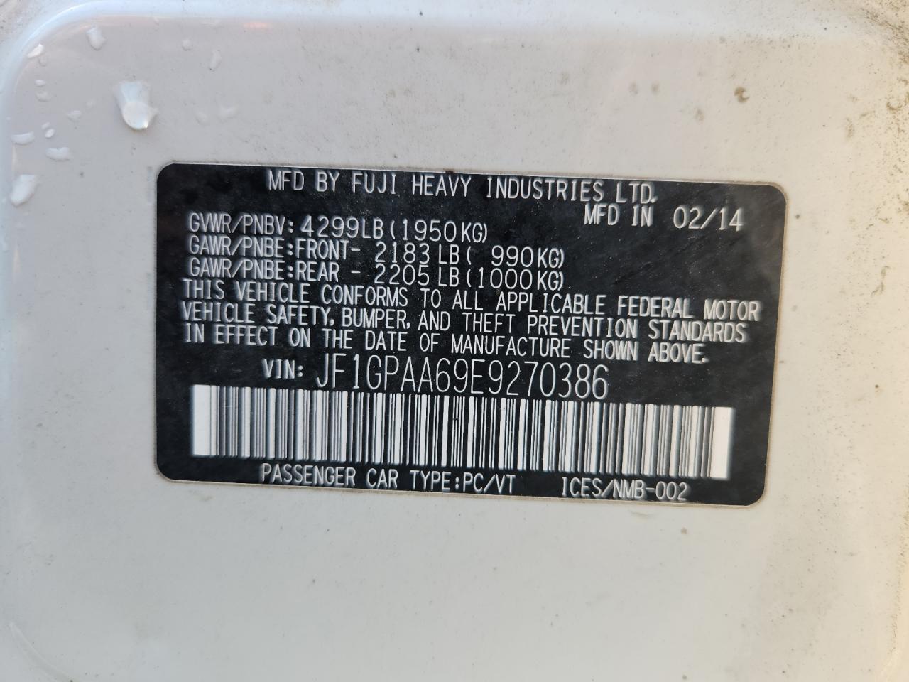 2014 Subaru Impreza VIN: JF1GPAA69E9270386 Lot: 71222565