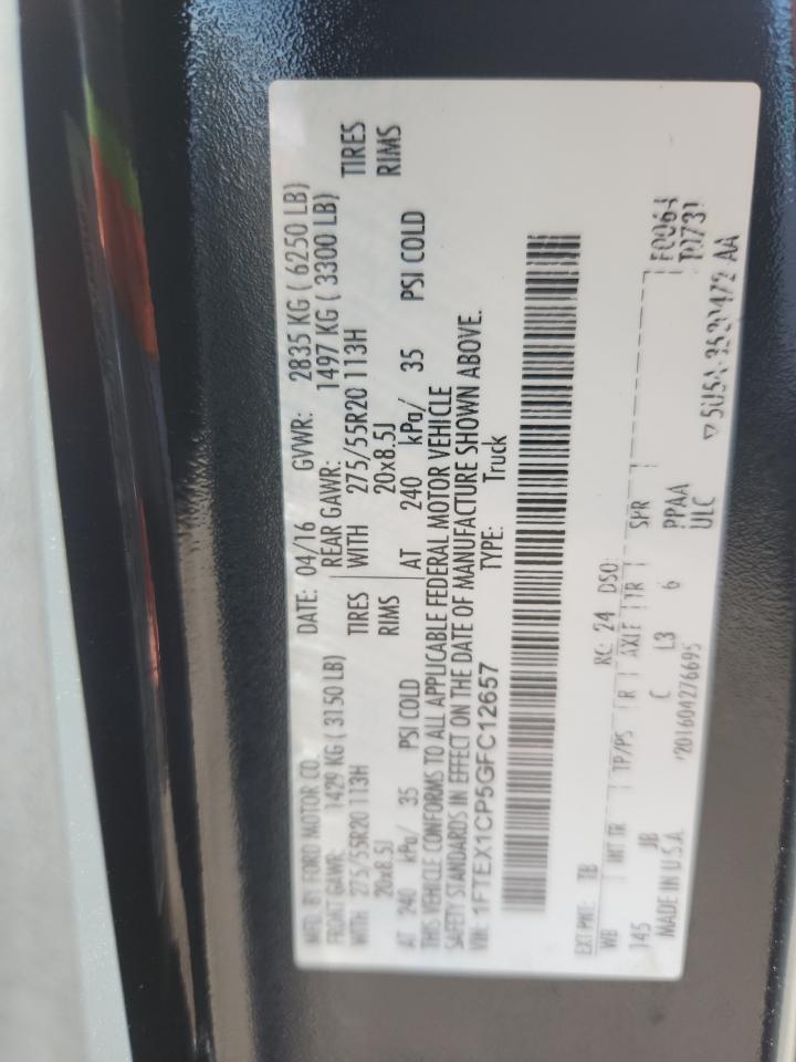 2016 Ford F150 Super Cab VIN: 1FTEX1CP5GFC12657 Lot: 80466465