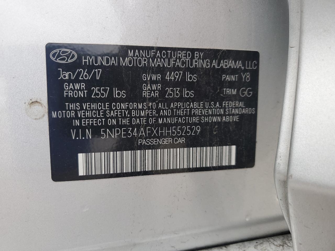 2017 Hyundai Sonata Sport VIN: 5NPE34AFXHH552529 Lot: 80749965