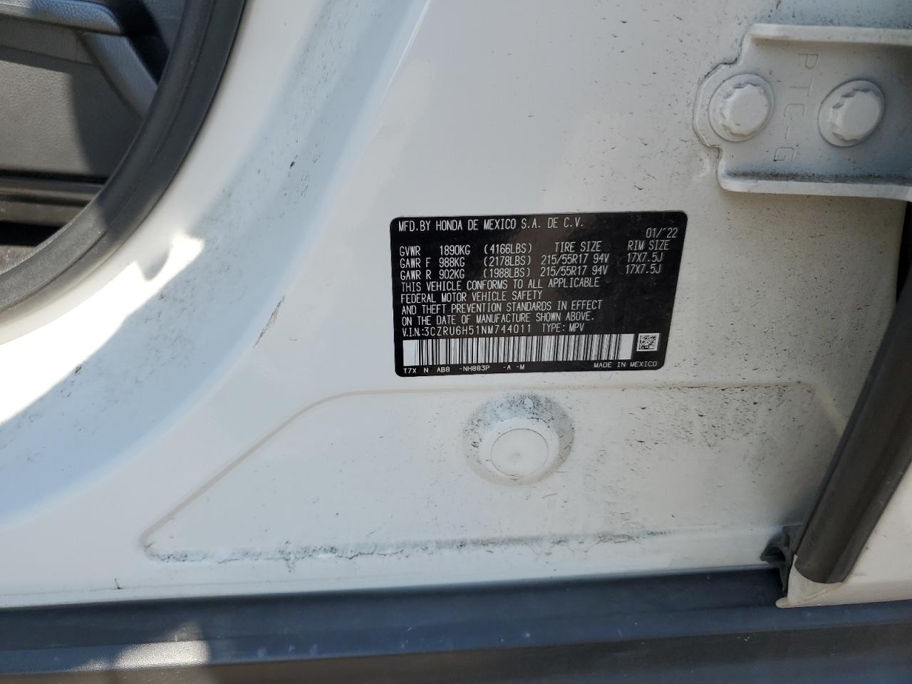 2022 Honda Hr-V Ex VIN: 3CZRU6H51NM744011 Lot: 80510635