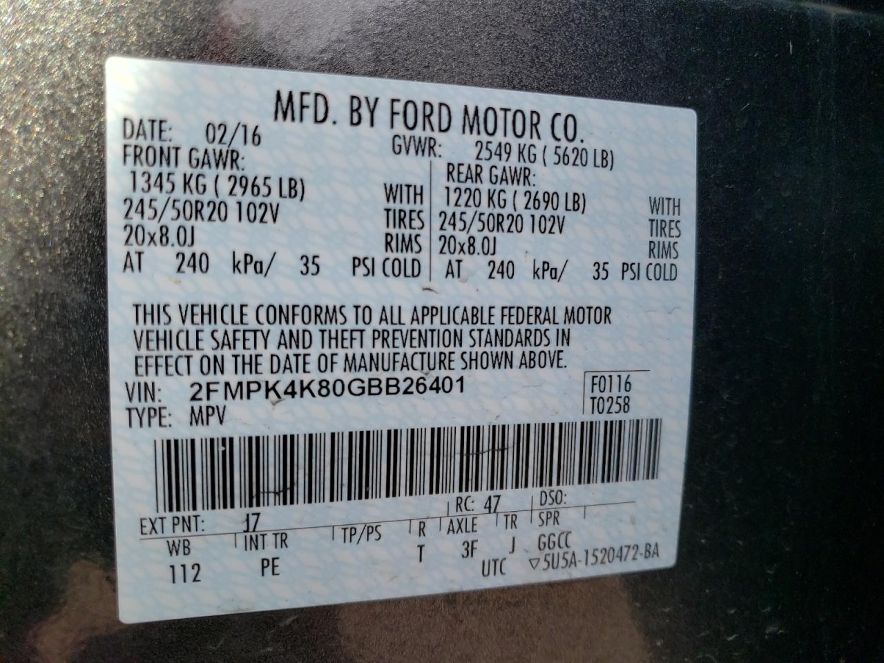 2016 Ford Edge Titanium VIN: 2FMPK4K80GBB26401 Lot: 83787745