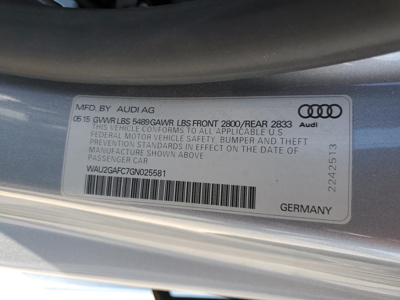 2016 Audi A7 Prestige VIN: WAU2GAFC7GN025581 Lot: 71649105