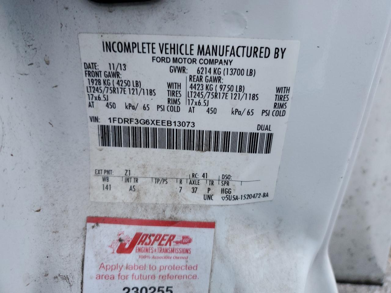 2014 Ford F350 Super Duty VIN: 1FDRF3G6XEEB13073 Lot: 70885575