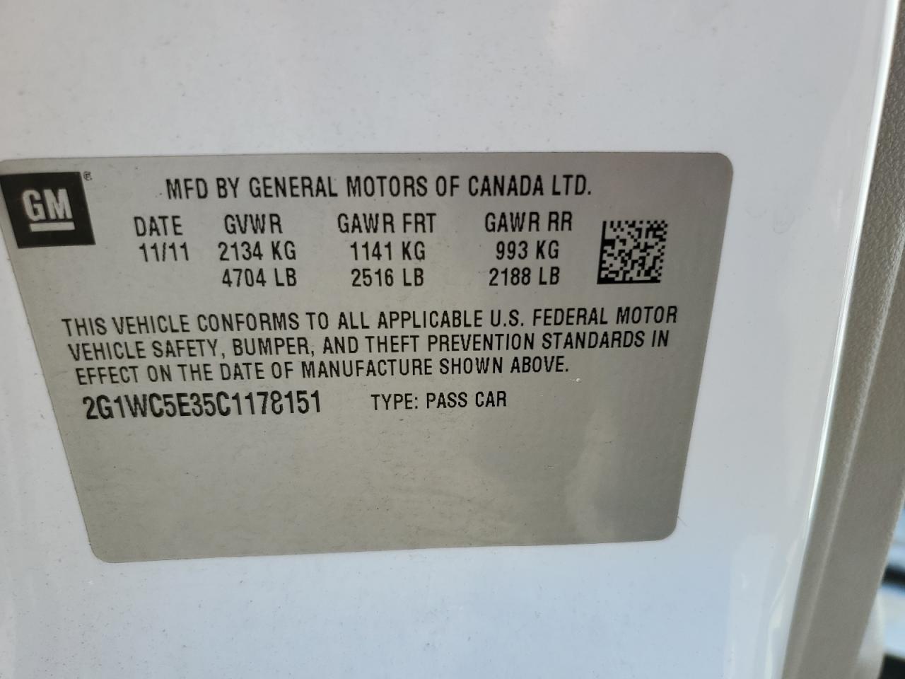 2012 Chevrolet Impala Ltz VIN: 2G1WC5E35C1178151 Lot: 81862555