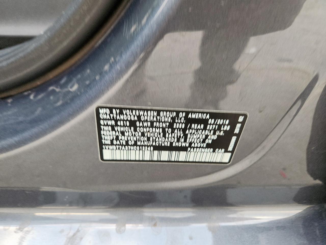 2017 Volkswagen Passat Se VIN: 1VWBT7A37HC012249 Lot: 80641485